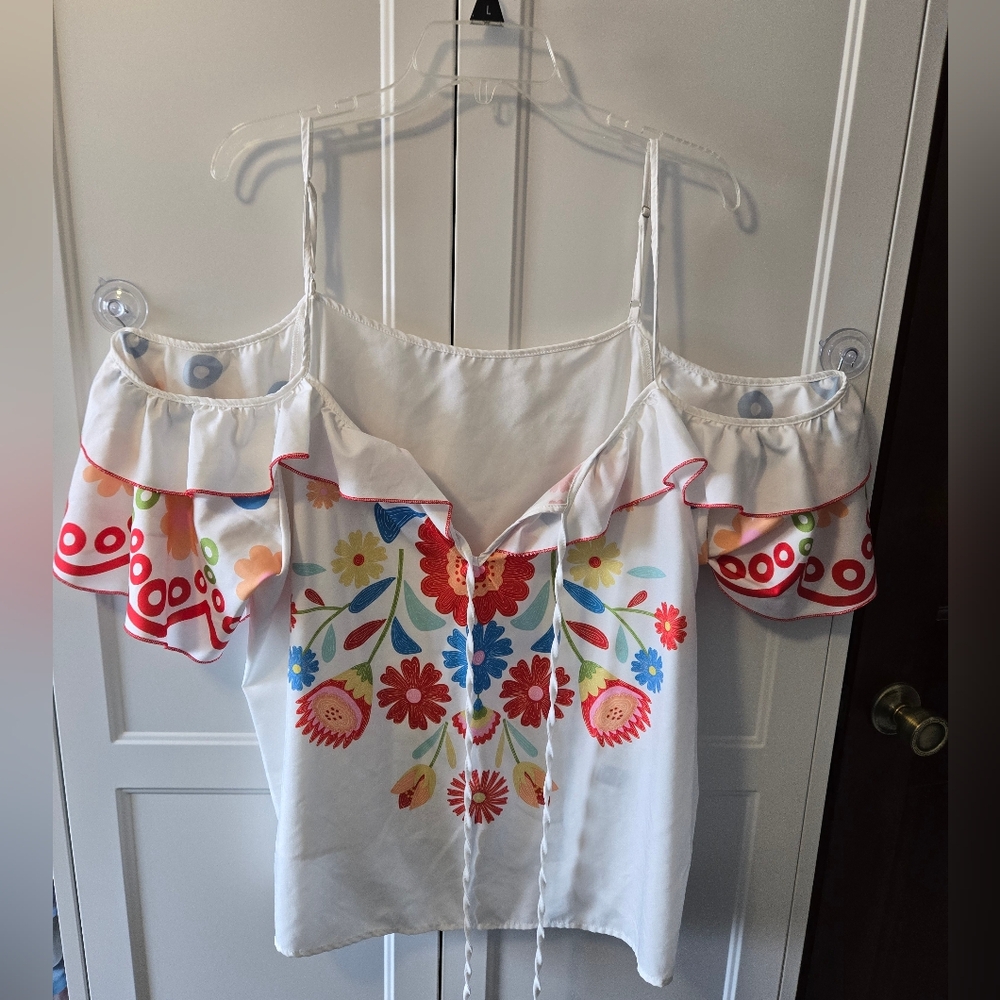 SHEIN Colorful Floral Cold-Shoulder Blouse Sz 3XL (Fits 2X)